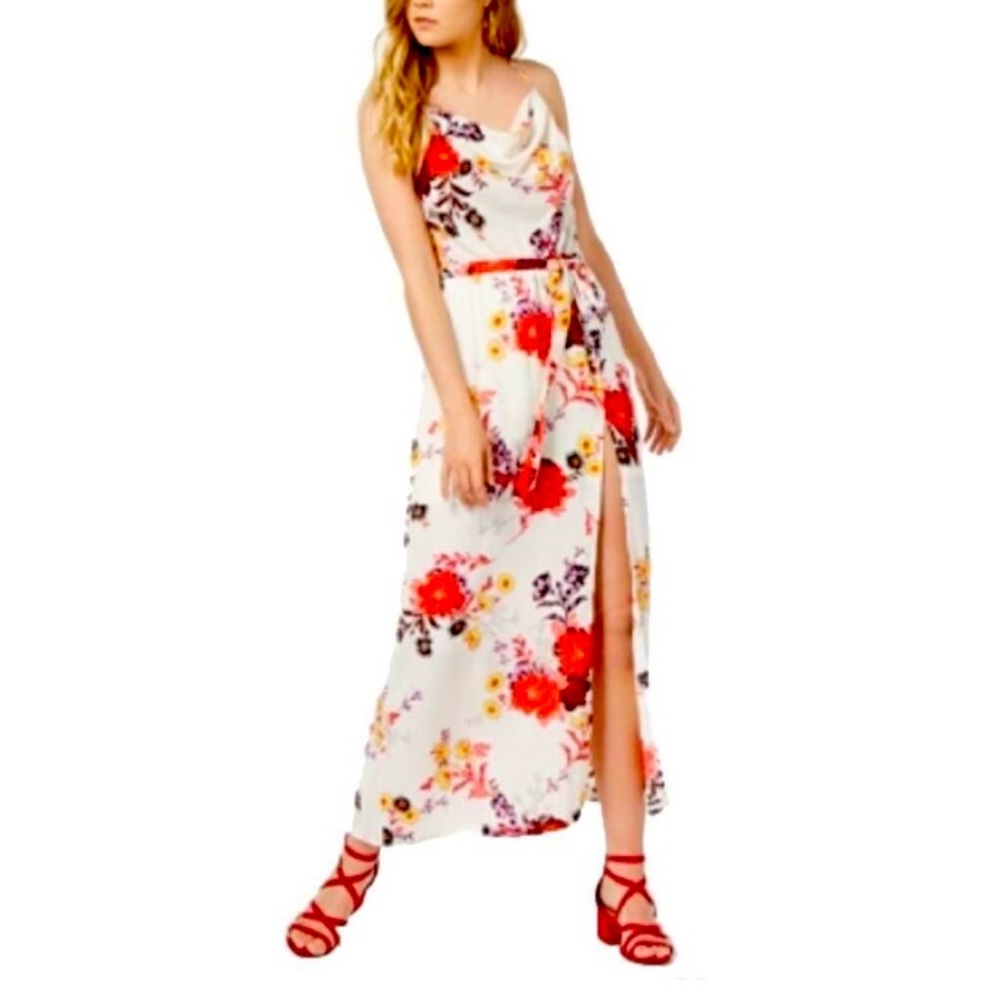 Material Girl Juniors Dress Floral Cowl-Neck Maxi Wedding Drape Front Medium